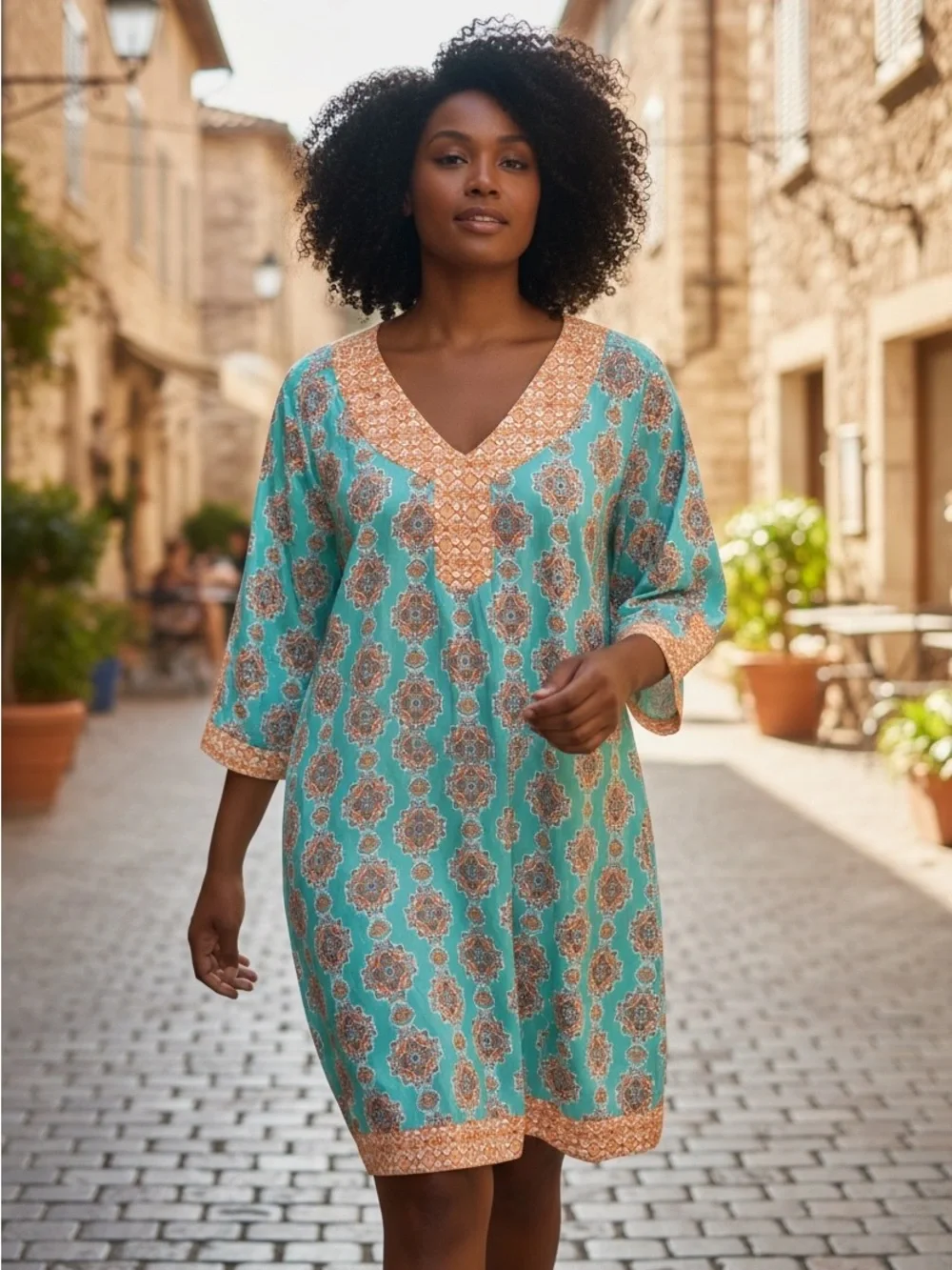 Cabana Life XL Turquoise Printed Tunic Dress UPF Beach Coverup Resort - Picture 1 of 3